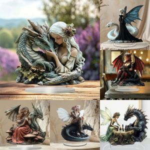 Elves Fairy & Flying Dragon 2D Flat Acrylic Table Decoration HomeOfficeCaferoomStudioDesktop Ornament Kit Gift Sign