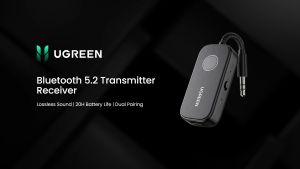 UGREEN Bluetooth 5.2 Transmitter Receiver 2-in-1 Wireless 3.5mm Aux Bluetooth Adapter Compatible with Car Home Stereo System Headphones Model: 35222