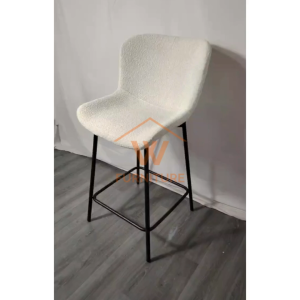 Wfurniture Bouclé Fabric Island Chair Premium Modern Bar Chair Backrest Kerusi Makan Tinggi Cafe