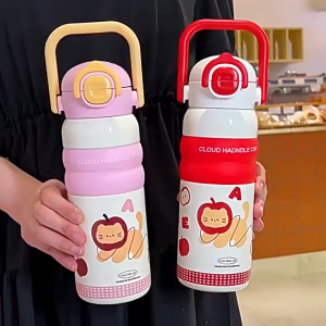 Cute Cartoon Thermos Bottle Mug 600ml 316 Stainless Steel Vacuum Flask Water Mug Botol Termos