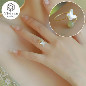 Viviann Original Hetian Jade White Butterfly Shell Butterfly Ring New Design Fashion Jewelry Opening High-grade Butterfly Ring Luxury Shiny Party Ring for Women Rings Gift