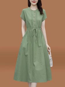 MAIMEI | Silk Cotton Linen Summer Dress Womens High Waist A-Line Skirt Korean Style Commute Ice Silk Womens Fashion Brand New 2025