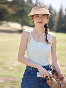 Gray Double Thin Strap Halter Vest Women Summer with Chest Pad High Elastic Slim Fit Inner Wear Beautiful Back Sleeveless Short Top