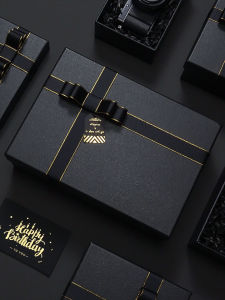 Birthday Gift Box Large Size Empty Box for Men Perfume Simple High End Minimalist Style Gold Rimmed Ribbon Decorated Rectangular Cardstock