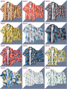 Hawaii Beach Loose Couple Set Mens Short Sleeve Shirt And Shorts Retro Hong Kong Style Casual Sportswear Polyester Fiber