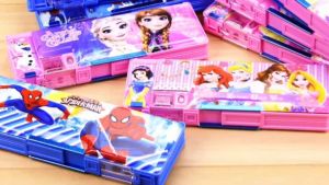 Pencil case with calculator and pencil sharpener double-sided opening cartoon pencil box Cartoon pencil box Multifunctional stationery storage box children gifts
