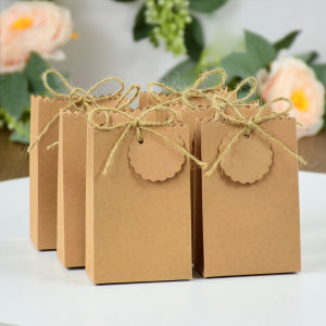 30/10pieces Of Kraft Paper With Hemp Rope Gift Packaging Bag Jewelry Cookie Wedding Birthday Favor Candy  Box Food Packaging Bag