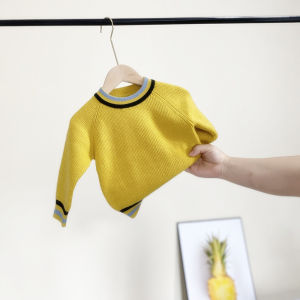 Stylish Knitted Sweater Spring Autumn Overhead Childrens Fashionable Wool Blend Long Sleeve round Neck Top for Little Girls