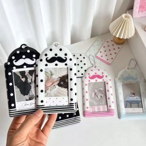 1-2PCS Polka Dot Mustache Card Holder 3 Inch Polaroid Kpop Photocard Protector School Meal Card Storage Sleeve Pendant