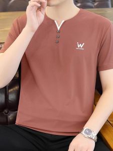 ROMON | Ice Silk V-Neck Slim Fit Casual T-Shirt