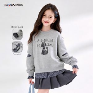 SQTN.KIDS | Áo Hoodie Phong Cách Mới Cho Bé Gái Mùa Xuân Thu Giả Hai Mảnh