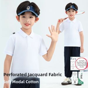 Quick Dry Class a Modal Cotton Short Sleeve Polo Shirt for Boys Thin Summer White Childrens Turn Collar Top Ballet Bear