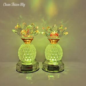 Đèn Hoa Sen Pha Lê Phong Thủy Led 7 Màu CHÂN THIỆN MỸ Trang Trí Bàn Thờ Phật Gia Tiên HSPL-05