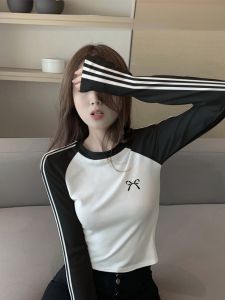 Slim Fit Long Sleeve White T-Shirt Womens Base Shirt Inner Wear Spring New Style American Retro Style Cotton Casual Top