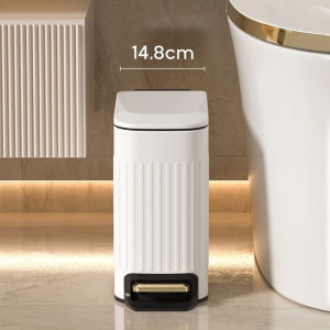 10L Stainless steel pedal trash can Narrow lidded trash can for household bathrooms，living room，bedroom