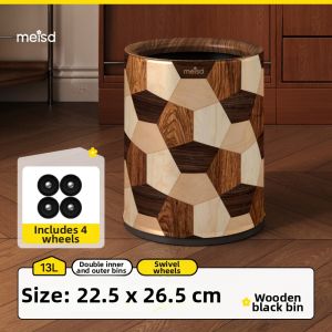 MEISD | High-end Retro Large Metal Trash Bin Wood-patterned