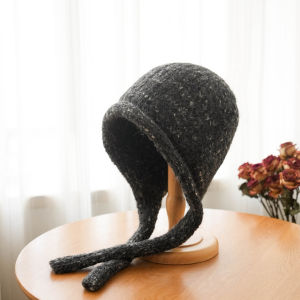 Korean Style Warm Knitted Overhead Hat Womens Winter Ear Protection Small Face Effect Blue Lei Feng Cap Casual round Top