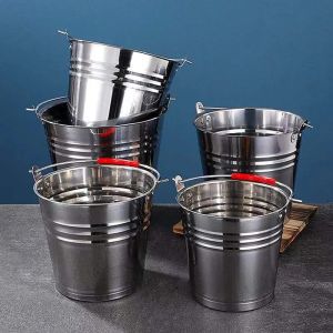 Outdoor stainless steel bucket handle household extra large capacity 5L/10L/20L Large Heavy Duty Stainless Steel Water/Milk/Ice Bucket Pail for Household/Party/Cafe/Res Ice bucket Beer bucket
