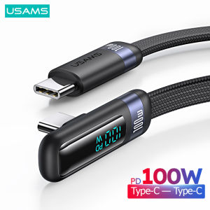 USAMS 100W USB C Fast Charging Cable USB C to Type C Digital Display Right Angle Elbow Game Cable For Samsung/Xiaomi/Huawei/OPPO/iPhone 16 15 Plus/iPhone 16 15 Pro Max