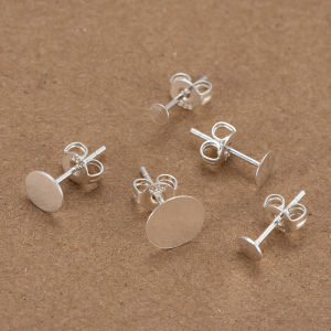 925 Silver Ear Pin Accessories Half Silver Ear Stud Flat Head Earring DIY Pearl Ear Stud Empty Support Material for Women