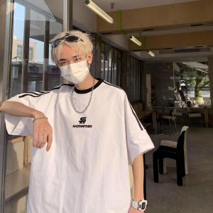 Heavyweight Pure Cotton Loose Short Sleeve T-Shirt Mens Fashion Brand Couples Match Shoulder Insert Sporty Body Tee Large Size