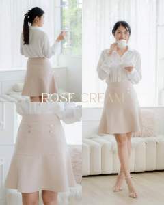 กระโปรงทำงานแฟชั่น ทรงระบายชาย Rose Skirt