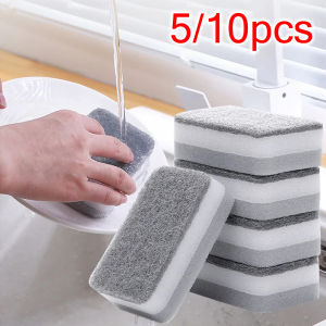 5/10Pcs Home Double-sided Sponge Wipe Gray Dirt-resistant Scouring Pad Kitchen Stain Sponge Wipe Professional Cleaning Supplies