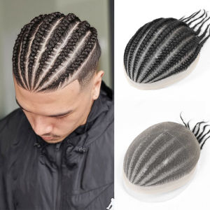 Cornrow Braided Toupee for Men Full PU 100% Human Hair Box Braid Mans Hair Prosthesis Thin Skin Male System Hairpiece 8x10inch