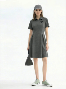 AMII | Embroidered Geometric Print Short Sleeve Waist-Shaping Dress