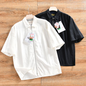 Mens Fashionable Linen Blend Short Sleeve Open Cardigan Spring Summer Flip Collar Jacket Loose Fit Straight Hem Casual Wear