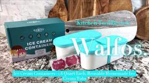 Walfos Ice Cream Containers - 1.6 Quart Each Reusable Homemade Ice Cream Tubs with Silicone Lids Stackable Freezer Storage Container for Yogurt Sorbet Gelato Bonus 2 Bands 12 Stickers Set of 2