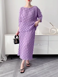 Miyake ชุดจีบแฮนด์เมดสำหรับผู้หญิงใหม่2025ฤดูร้อน + อารมณ์กระโปรงสั้น2ชิ้น