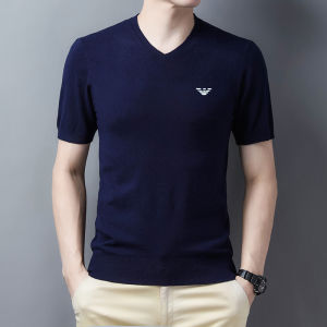 GABBANIE Mens Cashmere Wool Knit Short Sleeve T-Shirt Half High Collar Pure Color Warm Base Layer Shirt Fashion Urban Style