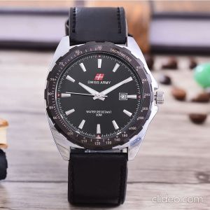 Swiss Army - Jam Tangan Pria – Body Silver – Black Dial – Black Leather Strap - SA-5579-SB-TGL-Hitam-Kulit Hitam
