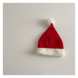 หมวกไหมพรมถักนิตติ้งสีแดงสำหรับเด็ก หมวกไหมพรมฤดูหนาวแบบทันสมัย หมวกไหมพรมถักนิตติ้งแบบสวมหัวสำหรับเด็กผู้ชายและเด็กผู้หญิง