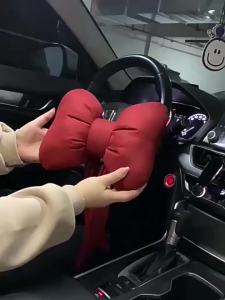 Car Neck Pillow Cute Interior Pink Bowknot Head Pillow Universal  Anti-fatigue Car Headrest Neck Cushion Pillows Car Accessories