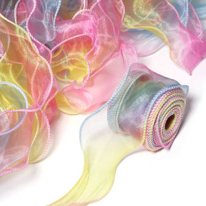 5yards/lot 6cm Fishtail Organza Satin Ribbons Reflective Iridescent Wavy Edge Ribbon For Gifts Wrapping DIY Headwear Bows Decor