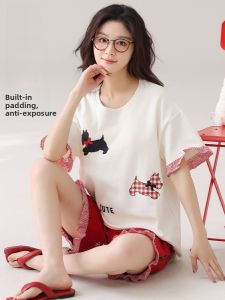 Miiow | Pure Cotton Summer Sleepwear Womens Loose Cool Feeling Short Sleeve Shorts Set Can Be Worn Outside Home Clothes Cat Person