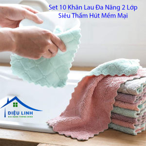 Khăn lau bếp khăn  khăn lau Set 10 Khăn Lau Đa Năng 2 Lớp Siêu Thấm Hút Mềm Mại MẪU CƠ BẢN size 19.5 x 14cm dieulinhshop