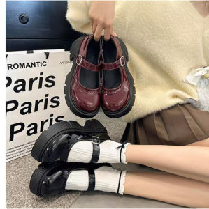 Straight Buckle Strap Platform Small Leather Shoes Womens Pumps Mary Jane Big Head Womens Shoes Jk Round Toe Loafers Women