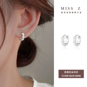 Miss Z 925 Sterling Silver Rose Flower Earrings Simple Hoop for Pierced Ears Womens Fashion Jewelry Fresh Outburst 2024 New Hot Sale