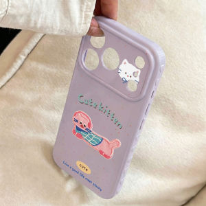 Phone Case For iPhone 18 17 16 15 14 13 12 Pro MAX 11 Pink Splashed Ink 3D Cute Cartoon Embroidery Cat Shockproof Soft TPU Cover
