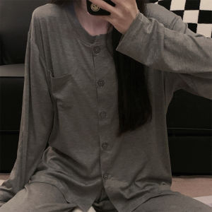 ชุดสองชิ้นแขนยาวผ้าคอตตอนโมดอลบางสุดน่ารักสำหรับผู้หญิงในฤดูใบไม้ผลิและฤดูใบไม้ร่วง สวมใส่สบายๆ ลำลอง แฟชั่น