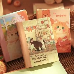 A7 Cute Cat Hardcover Pocket Notebook Vintage Illustration Mini Journal Kawaii Animal Small Notepad