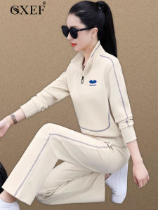 Fashionable Sportswear Set for Women Spring Autumn Large Size Casual Two-Piece Suit Stylish Stand Collar Sweatshirt