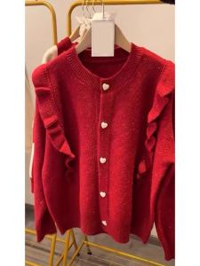 Stylish Knitted Sweater Coat Womens Spring Fashionable Red Snake Year 2025 Ageless Beautiful Cardigan Korean Style Long Sleeve