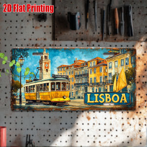 2D Flat 1pc Vintage Metal Sign for Decorationg Only Outdoor Wall Art (30cm X15cm) Number LISBOA Aluminum Sign with Lisbon