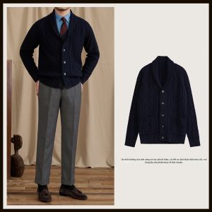 Áo Cardigan Len Pha Nhựa Vintage Kiểu Anh Quốc Có Cổ In Họa Tiết