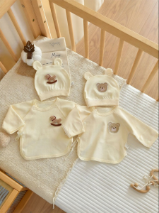 XIAOGUDUN | Bộ Bodysuit và Mũ Cho Trẻ Sơ Sinh Từ Cotton Tinh Khiết Không Đường May