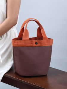 Japanese Style Minimalist Boat Shape Tote Handbag Versatile Commute Leather Membrane Material Small Cloth Bag Fashionable Portable Lunch Box Bag